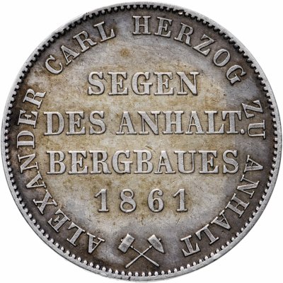 купить Германия, Ангальт-Бернбург 1 союзный талер (vereinsthaler) 1861 Знак монетного двора: "A" - Берлин