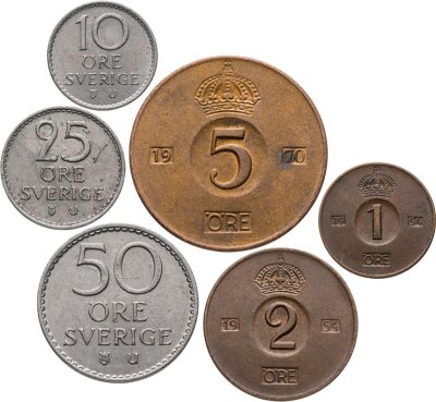 купить Швеция набор монет 1952-1971 (6 штук) Король Густав VI