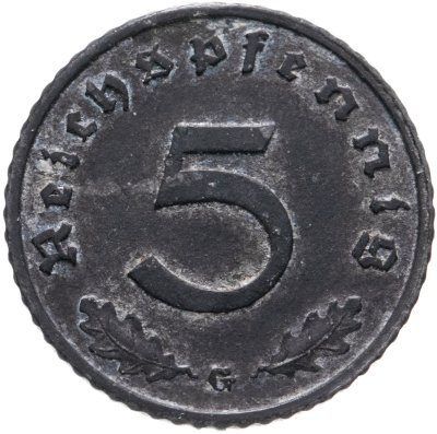 купить Германия, Третий рейх 5 рейхспфеннигов (reichspfennig) 1943, знак монетного двора: "G" - Карлсруэ