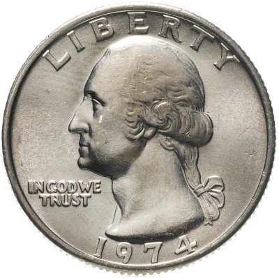 купить США 25 центов (квотер, 1/4 доллара, quarter dollar) 1974 Washington Quarter (Вашингтон) без обозначения монетного двора