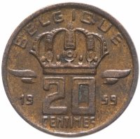 купить Бельгия 20 сантимов (centimes) 1953-1963 (Обе версии)