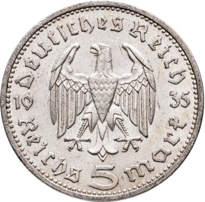 купить Германия 5 рейхсмарок 1935 E Рейхспрезидент Германии Пауль фон Гинденбург