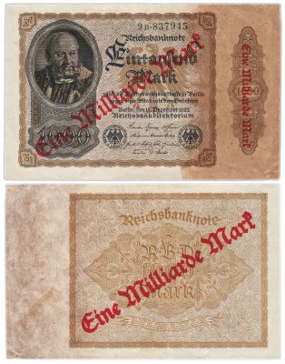 купить Германия 1 000 000 000 марок 1923 надпечатка на 1000 марок 1922
