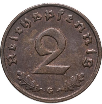 купить Германия (Третий рейх) 2 рейхспфеннига (reichspfennig) "G" 1938