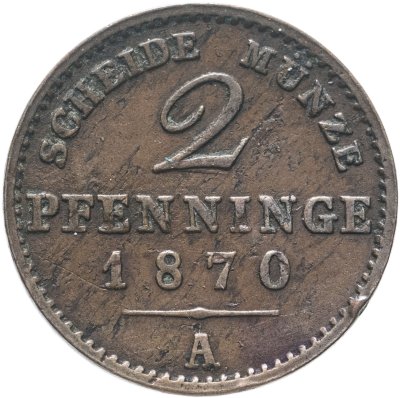 купить Германия Пруссия 2 пфеннига 1870 Знак монетного двора "A" Берлин
