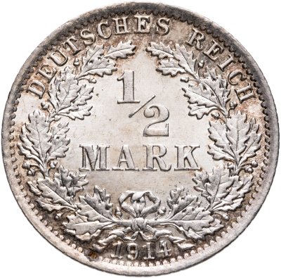 купить Германия 1/2 марки (mark) 1914 Знак монетного двора: "A" - Берлин