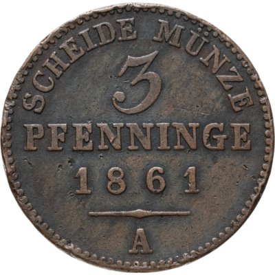 купить Германия, Пруссия 3 пфеннига 1861