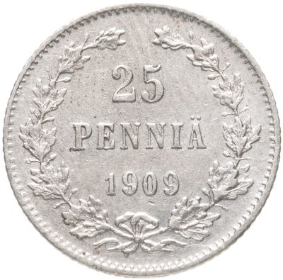 купить 25 пенни 1909 L, монета для Финляндии
