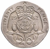 купить Великобритания 20 пенсов (pence) 1982 молодая королева