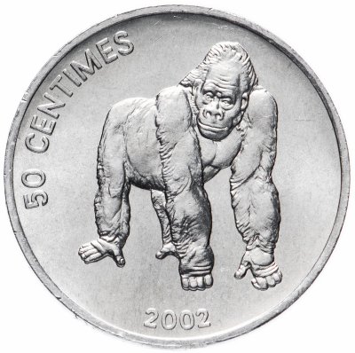 купить Конго (ДРК) 50 сантимов (centimes) 2002 "Животные - Горилла"