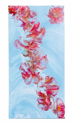 купить Картина «Алое на голубом», авторская работа в технике Fluid Art, холст, акрил, художник Анна Лукьянова, Россия, 2021 г.