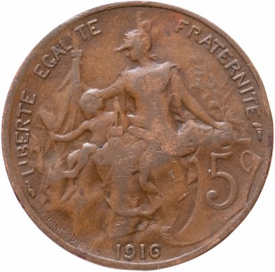 купить Франция 5 сантимов (centimes) 1916