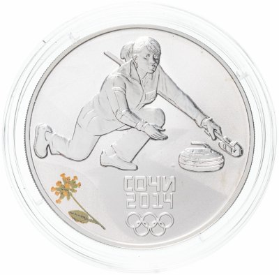 купить 3 рубля 2014 СПМД Proof "XXII Зимняя Олимпиада в Сочи - Кёрлинг"