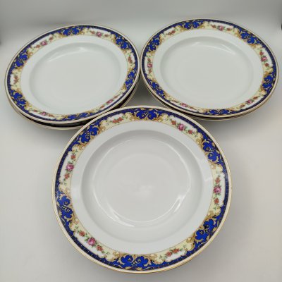 купить Набор из 6-ти суповых (глубоких) тарелок, украшенных цветочным декором, фарфор, деколь, золочение, Moritz Zdekauer (MZ), Чехословакия, 1950-1970 гг.