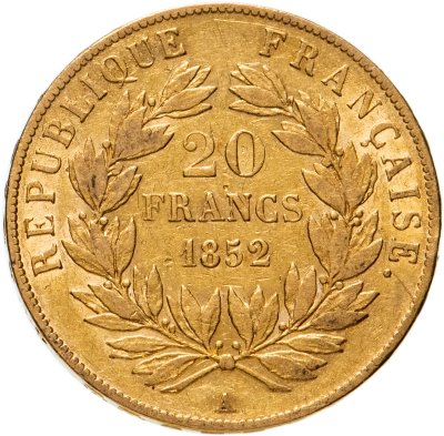 купить Франция 20 франков (francs) 1852 с портретом Императора Наполеона III