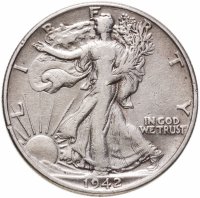 купить США 50 центов (1/2 доллара, half dollar) 1942 Walking Liberty Half Dollar Без отметки монетного двора