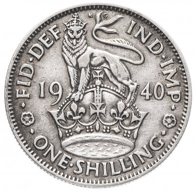 купить Великобритания 1 шиллинг (shilling) 1940 Английский шиллинг - лев, стоящий на короне