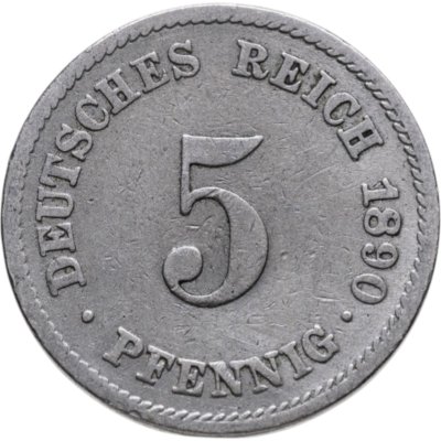 купить Германия 5 пфеннигов (pfennig) 1890 знак монетного двора: "J" - Гамбург