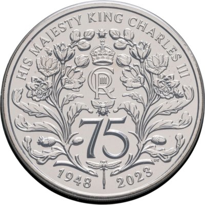 купить Великобритания 5 фунтов (pounds) 2023 "75 лет со дня рождения Его Величества Короля Карла III" в буклете