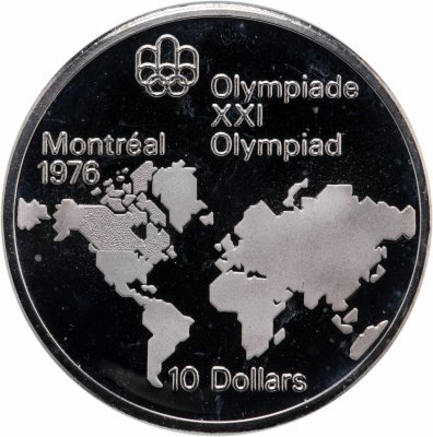 купить Канада 10 долларов (dollars) 1973 Proof XXI летние Олимпийские Игры, Монреаль 1976 - Карта мира