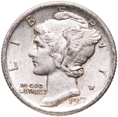 купить США 10 центов (дайм, one dime) 1917 Mercury Dime, знак монетного двора: "D" - Денвер