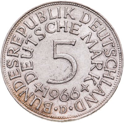 купить Германия 5 марок (mark) 1966 "D"