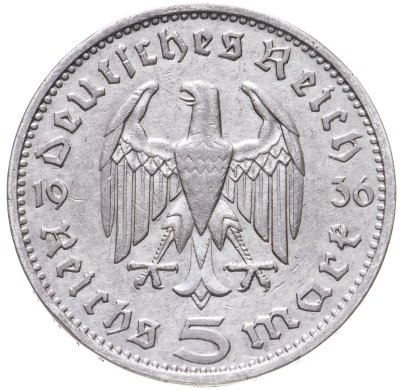 купить Германия (Третий Рейх) 5 рейхсмарок (reichsmark) 1936 Гинденбург, без свастики