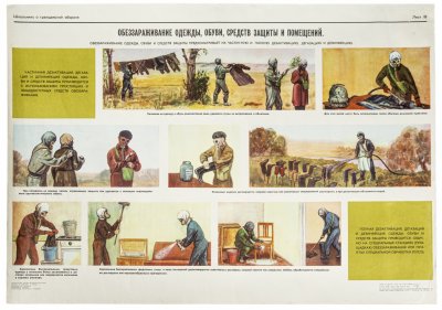 купить Плакат "Обеззараживание одежды, обуви, средств защиты и помещений", изд. "Изобразительное искусство", СССР, 1970 г.