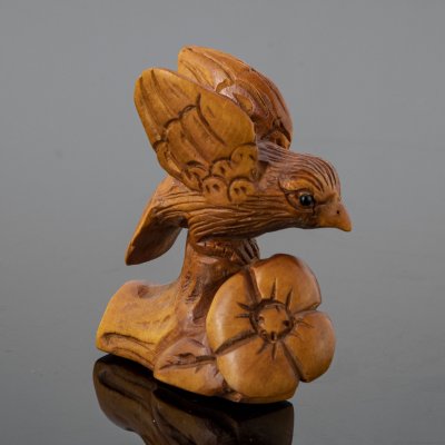 купить Нэцкэ "Птичка", дерево, оникс, резьба, тонировка, Япония, 1980-1990 гг.