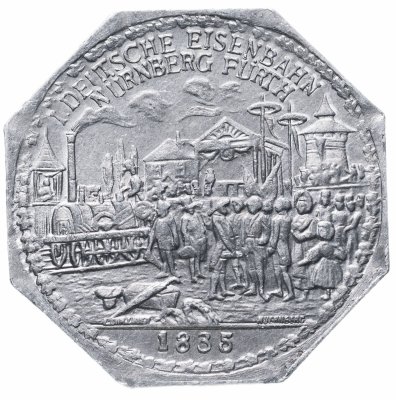 купить Германия, Нюрнберг 20 пфеннигов 1921 "Немецкая железная дорога Нюрнберг-Фюрт 1835" (трамвайный жетон)