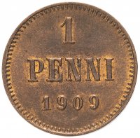 Купить 1 пенни (penni) 1909, монета для Финляндии