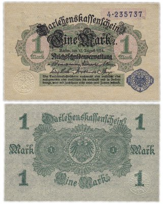 купить Германия 1 марка 1914 (1920) (Pick 52)