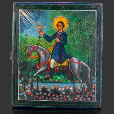 купить Икона "Святой Мученик Трифон Апамейский" (почитается как целитель, покровитель охотников), дерево, темпера, Российская империя, 1900-1915 гг.