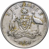 Купить Австралия 6 пенсов (pence) 1954