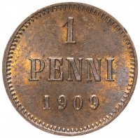 Купить 1 пенни (penni) 1909, монета для Финляндии