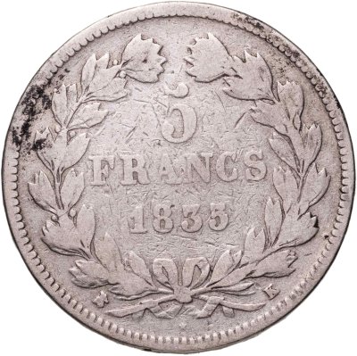 купить Франция 5 франков 1835, отметка монетного двора К - Бордо