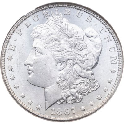 купить США 1 доллар (dollar) 1887 Доллар Моргана, без отметки монетного двора, в слабе NGC MS64
