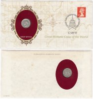 Купить Серия «Великие исторические монеты мира» - Великобритания 6 пенсов (pence) 1942 (монета и 1 марка в конверте)