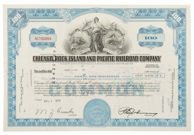 купить Акция США CHICAGO ROCK ISLAND AND PACIFIC RAILROAD, 1964- 1974 гг.