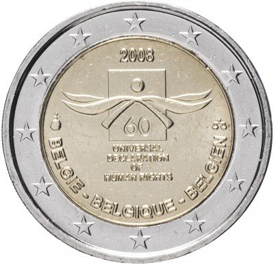 купить Бельгия 2 euro (евро) 2008 "60 лет Всеобщей декларации прав человека"