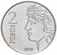 Купить Аргентина 2 песо 2010 год 75 лет Центральному Банку