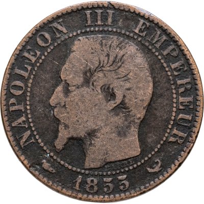 купить Франция 5 сантимов (centimes) 1855, знак монетного двора: "W" - Лилль