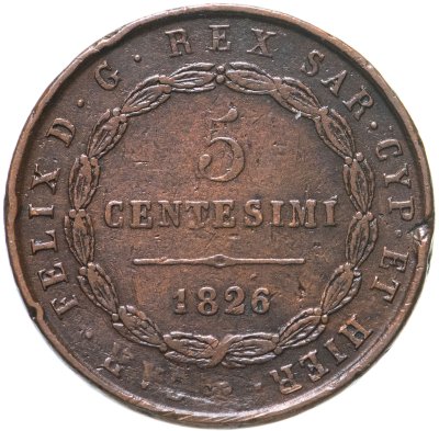 купить Сардиния 5 чентезимо 1826