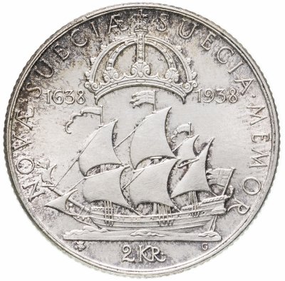 купить Швеция 2 кроны (kronor) 1938 "300 лет поселению Делавэр"
