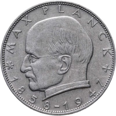 купить Германия (ФРГ) 2 марки 1957-1971 Макс Планк, случайный год и знак монетного двора