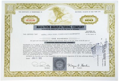 купить Акция США MARATHON MANUFACTURING COMPANY 1970 г.
