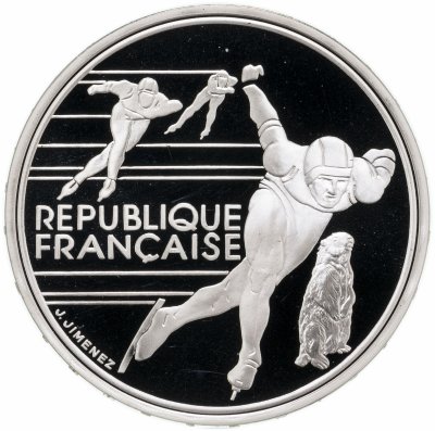 купить Франция 100 франков (francs) 1990 XVI зимние Олимпийские Игры, Альбервиль 1992 - Конькобежный спорт