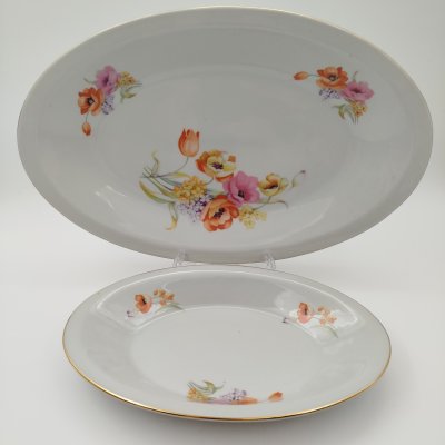 купить Набор из двух сервировочных блюд овальной формы, фарфор, деколь, золочение, Chodziez, Польша, 1964-1990 гг.