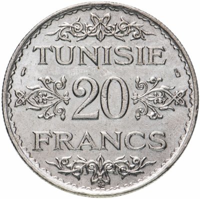 купить Тунис 20 франков (francs) 1934 Надпись "Tunisiе" ровно в линию