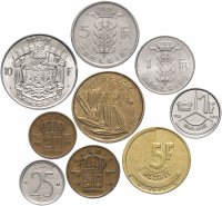 Купить Бельгия набор монет 1951-1993 (9 штук) фламандская версия (Belgie)